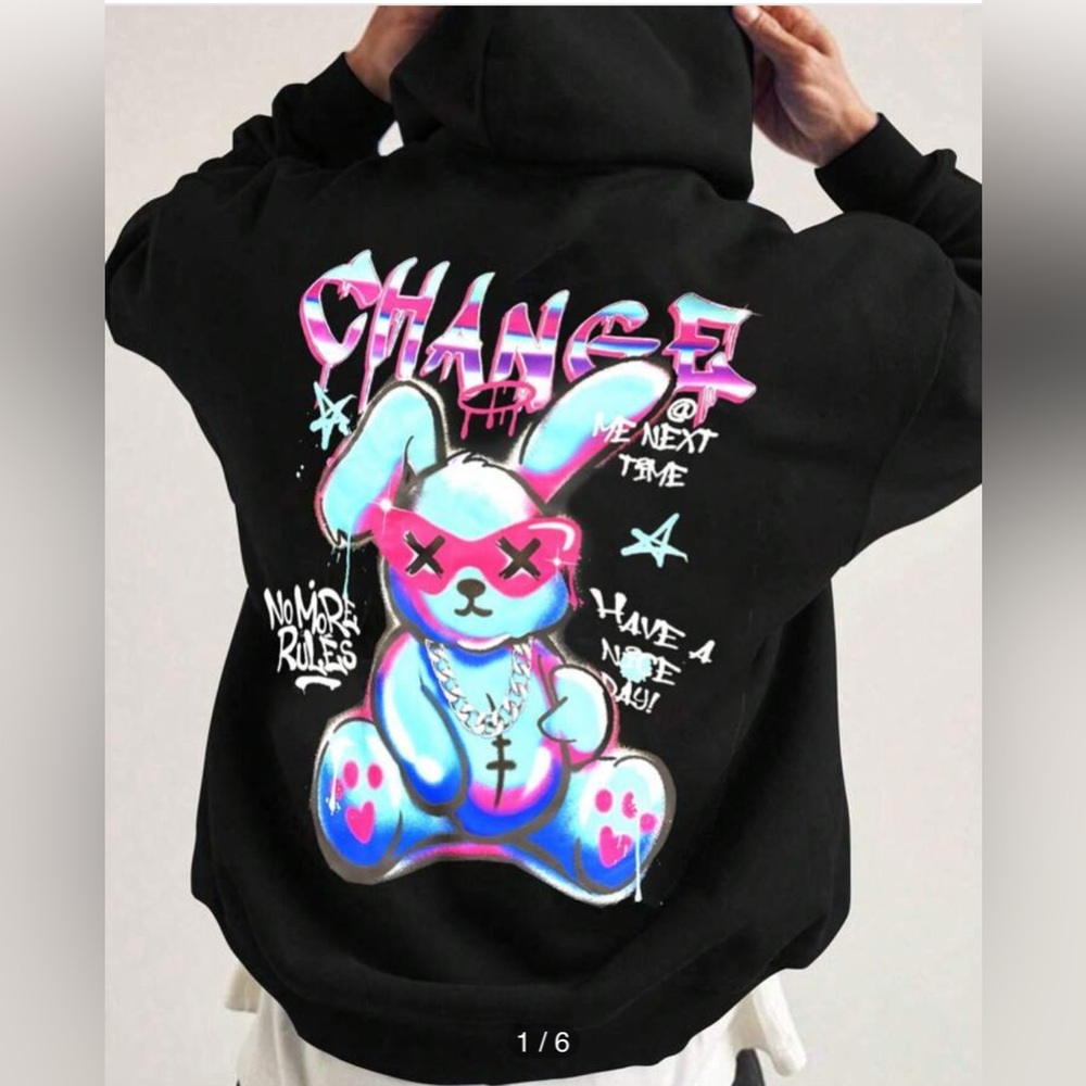 Mandinity Black and Pink Jacket with Bold Graphic Design with bad bunny
